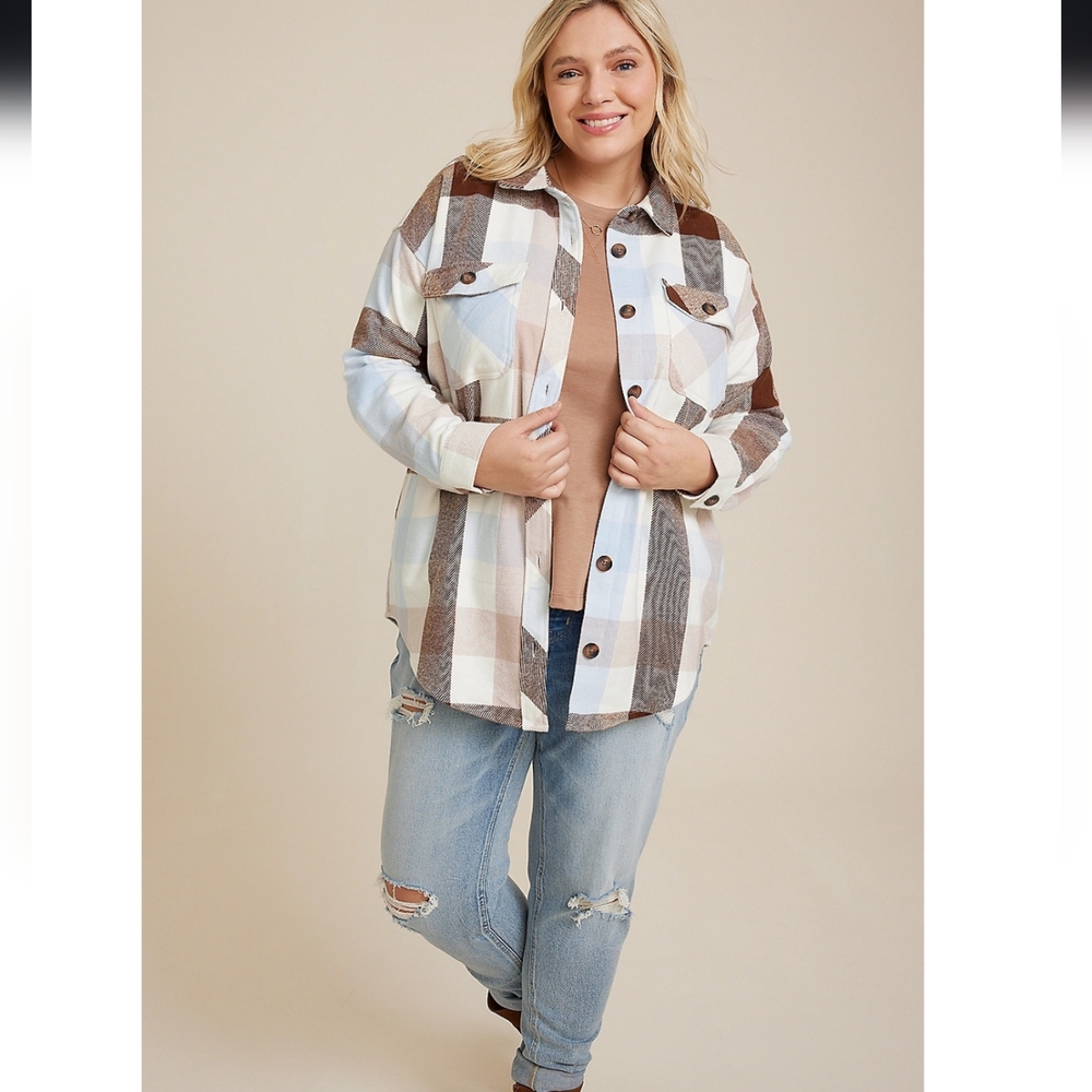 Maurices Size 3x Plaid Button-Up Shacket